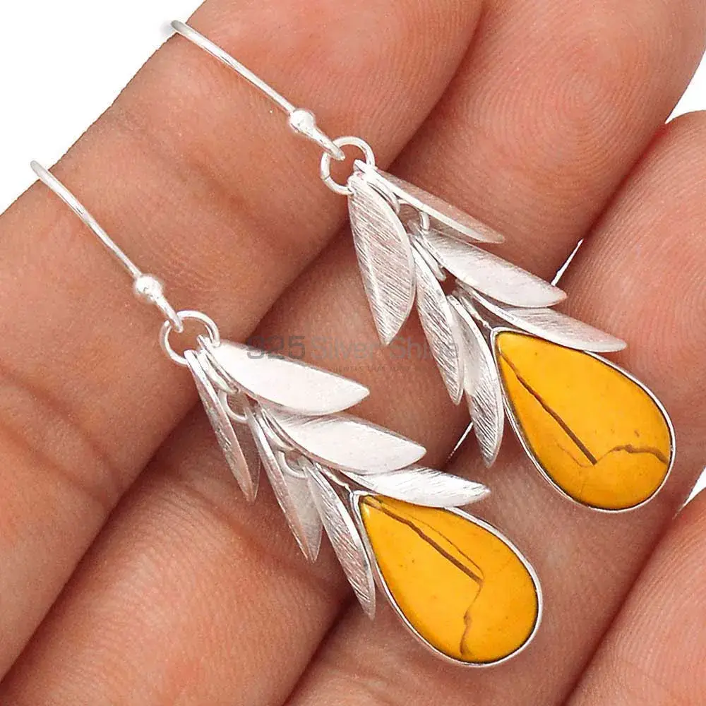 Semi Precious Bracketed Mookaite Gemstone Earrings In 925 Sterling Silver Jewelry 925SE3004_2