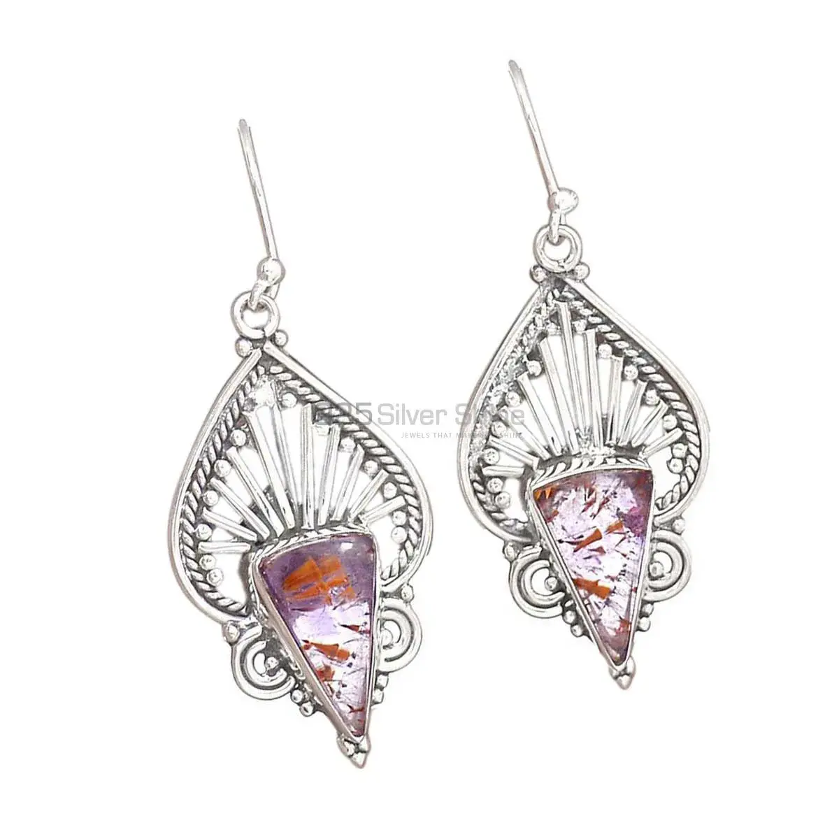 Semi Precious Cacoxenite Gemstone Earrings In 925 Sterling Silver 925SE2653_0