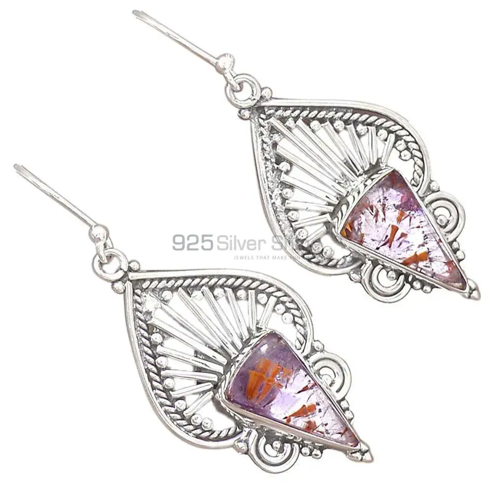 Semi Precious Cacoxenite Gemstone Earrings In 925 Sterling Silver 925SE2653_1