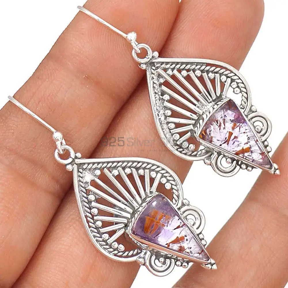 Semi Precious Cacoxenite Gemstone Earrings In 925 Sterling Silver 925SE2653_1