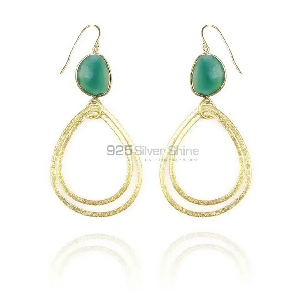 Semi Precious Chrysoprase Gemstone Earrings In 925 Sterling Silver Jewelry 925SE1956