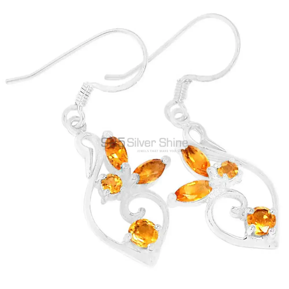 Semi Precious Citrine Gemstone Earrings Exporters In 925 Sterling Silver Jewelry 925SE418