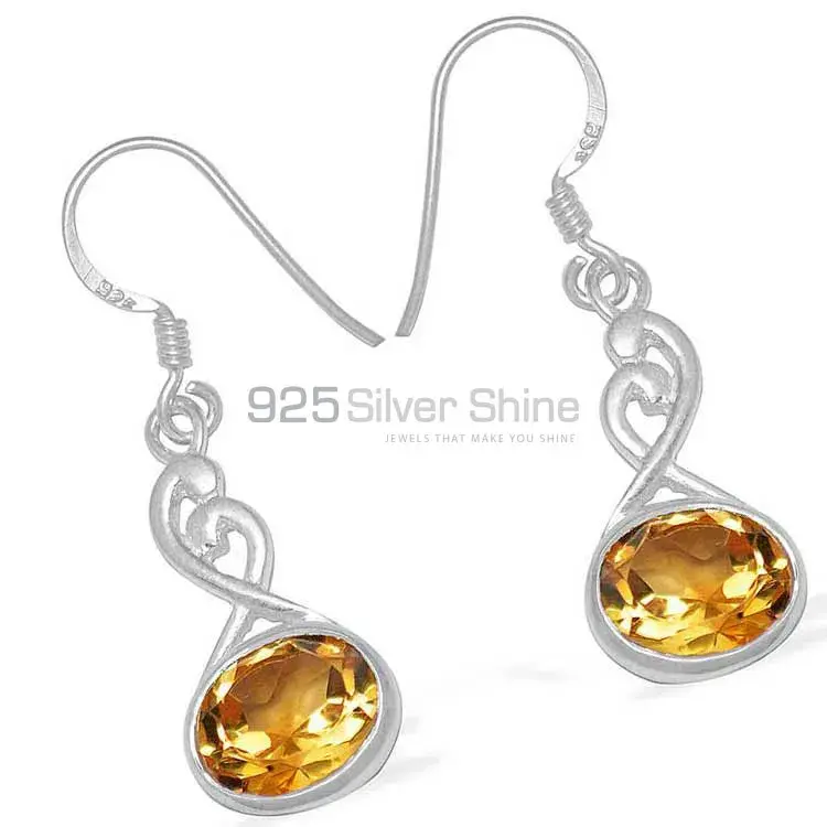 Semi Precious Citrine Gemstone Earrings In Solid 925 Silver 925SE1102_1