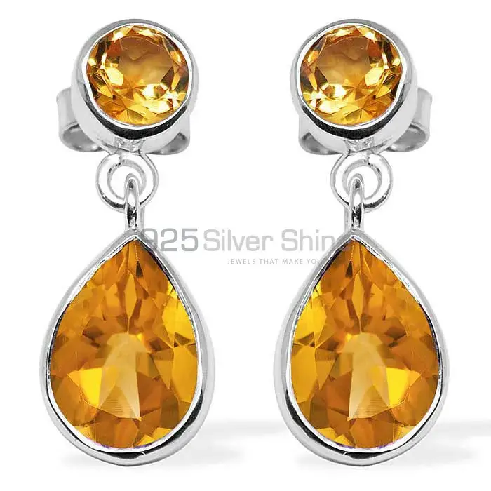 Semi Precious Citrine Gemstone Earrings Manufacturer In 925 Sterling Silver Jewelry 925SE1132