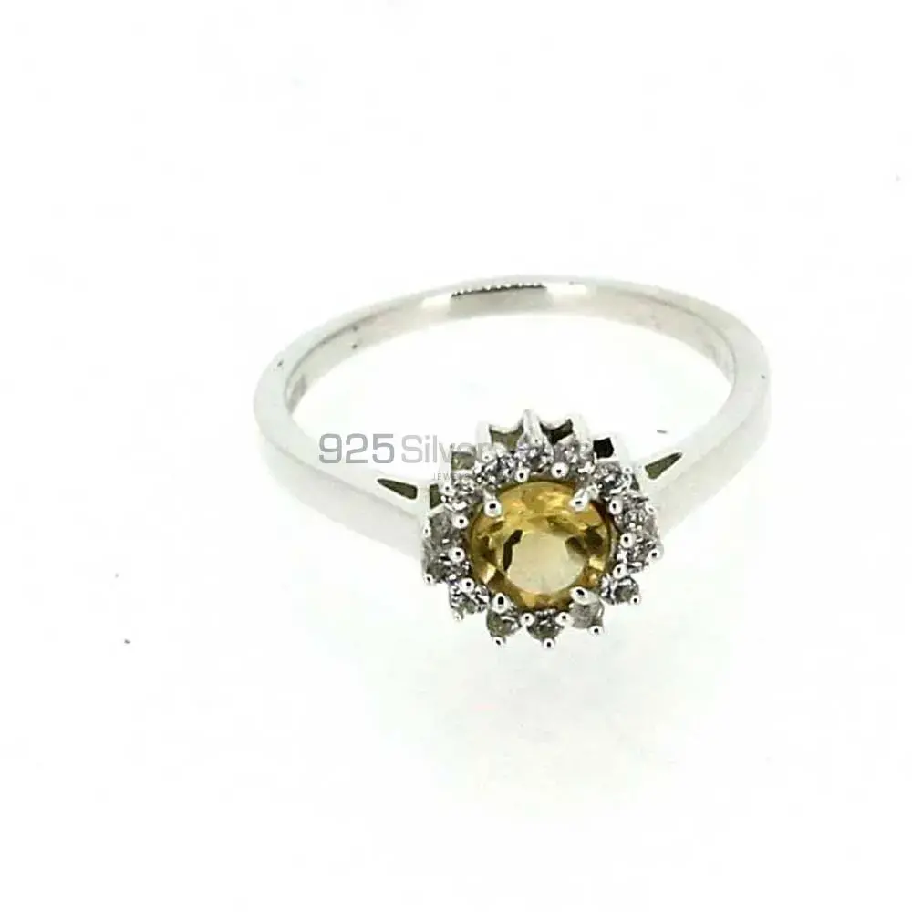 Single Stone Citrine Gemstone Silver Rings 925SR050-3