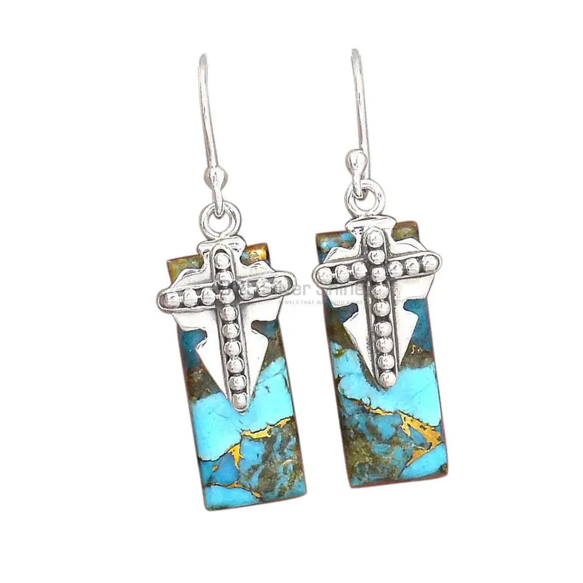 Copper Turquoise Gemstone Earrings In 925 Sterling Silver Jewelry 925SE2610