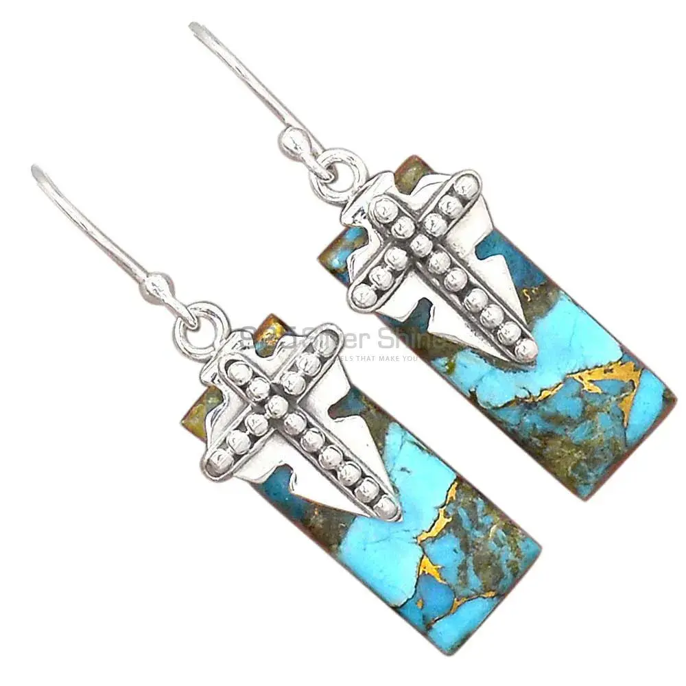 Copper Turquoise Gemstone Earrings Manufacturer In 925 Sterling Silver Jewelry 925SE2610_0