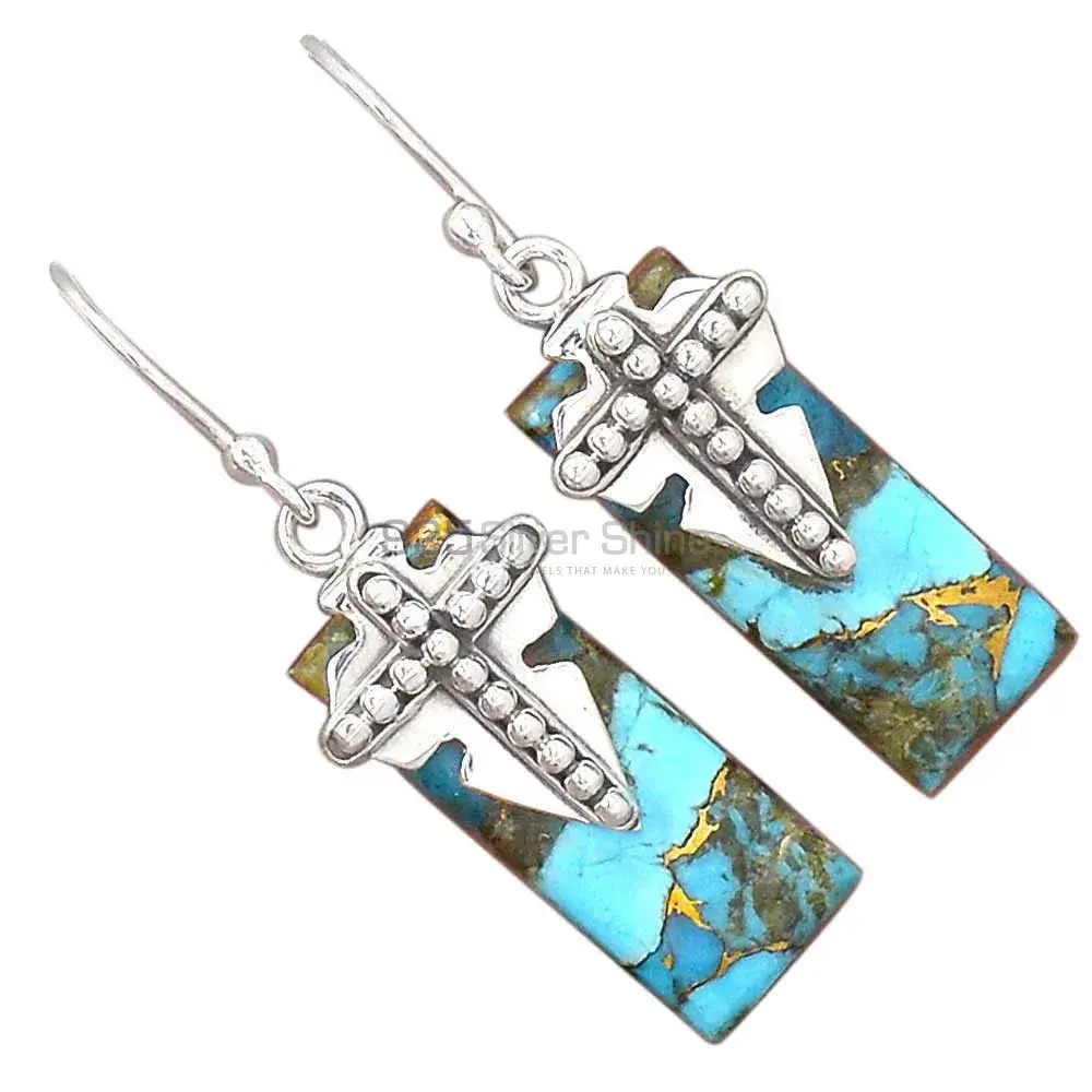 Copper Turquoise Gemstone Earrings In 925 Sterling Silver Jewelry 925SE2610_0