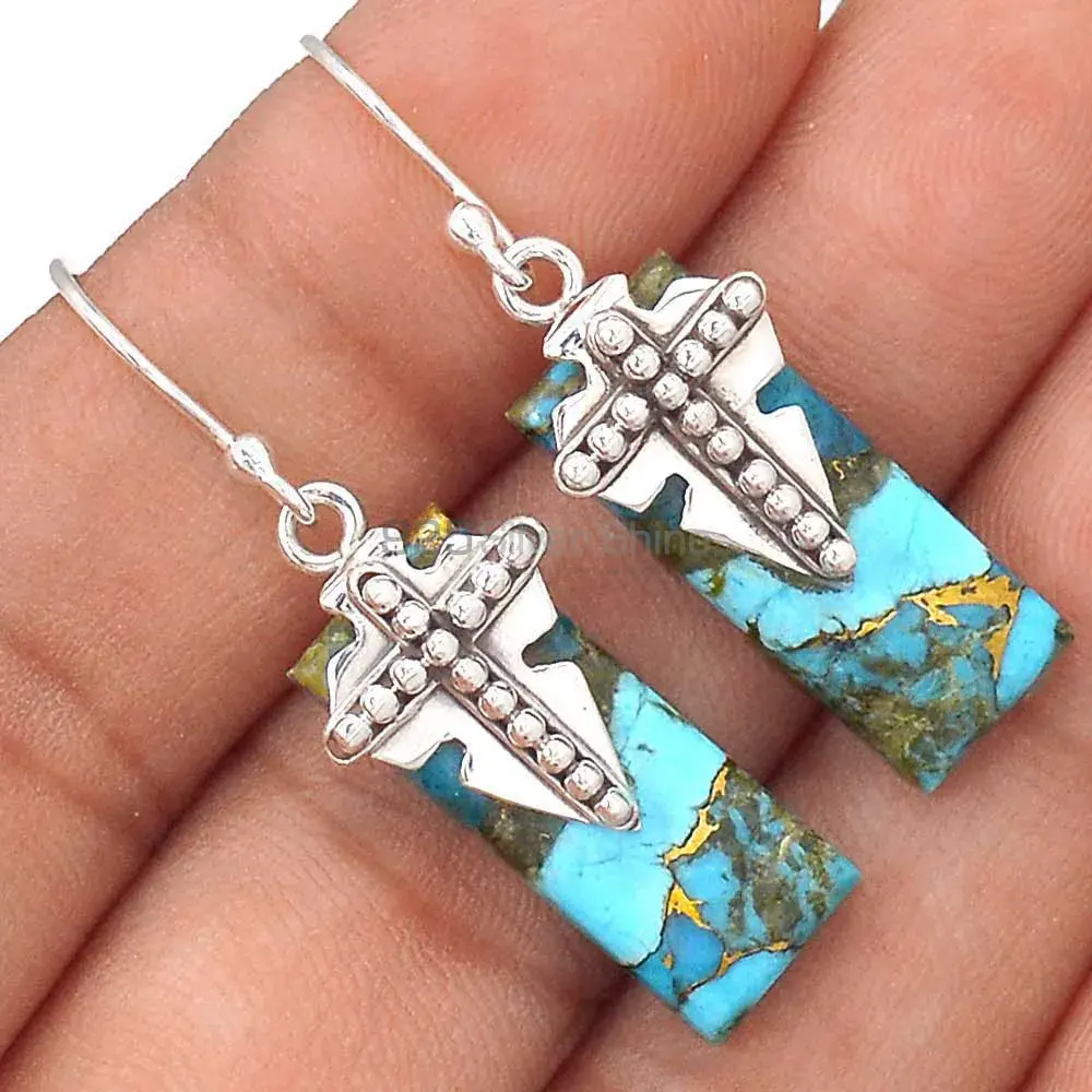 Copper Turquoise Gemstone Earrings Manufacturer In 925 Sterling Silver Jewelry 925SE2610_1