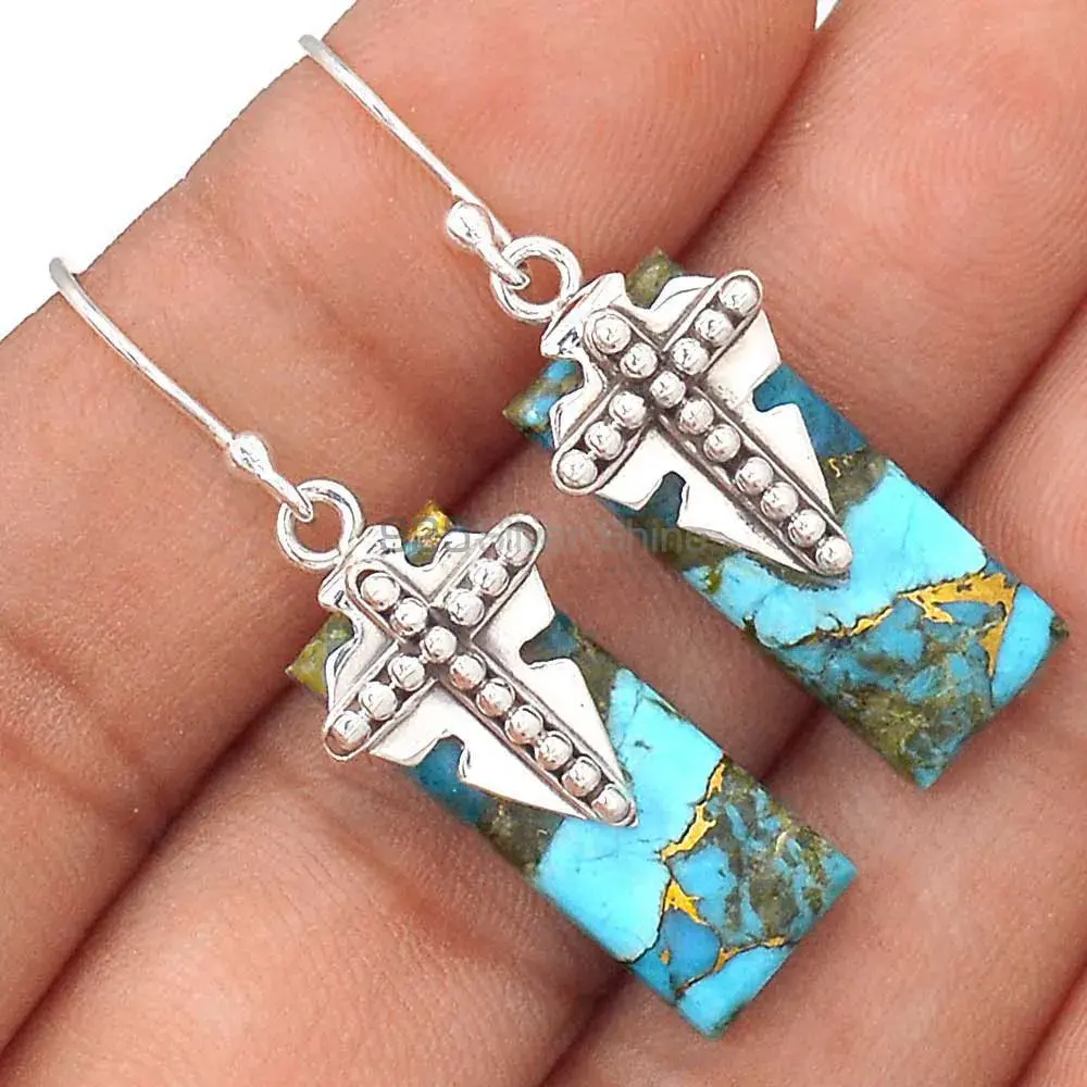 Copper Turquoise Gemstone Earrings In 925 Sterling Silver Jewelry 925SE2610_1