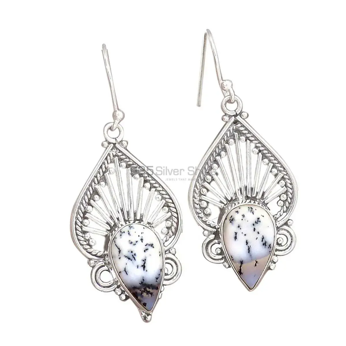 Semi Precious Dendrite Opal Gemstone Earrings In Fine 925 Sterling Silver 925SE2659_0
