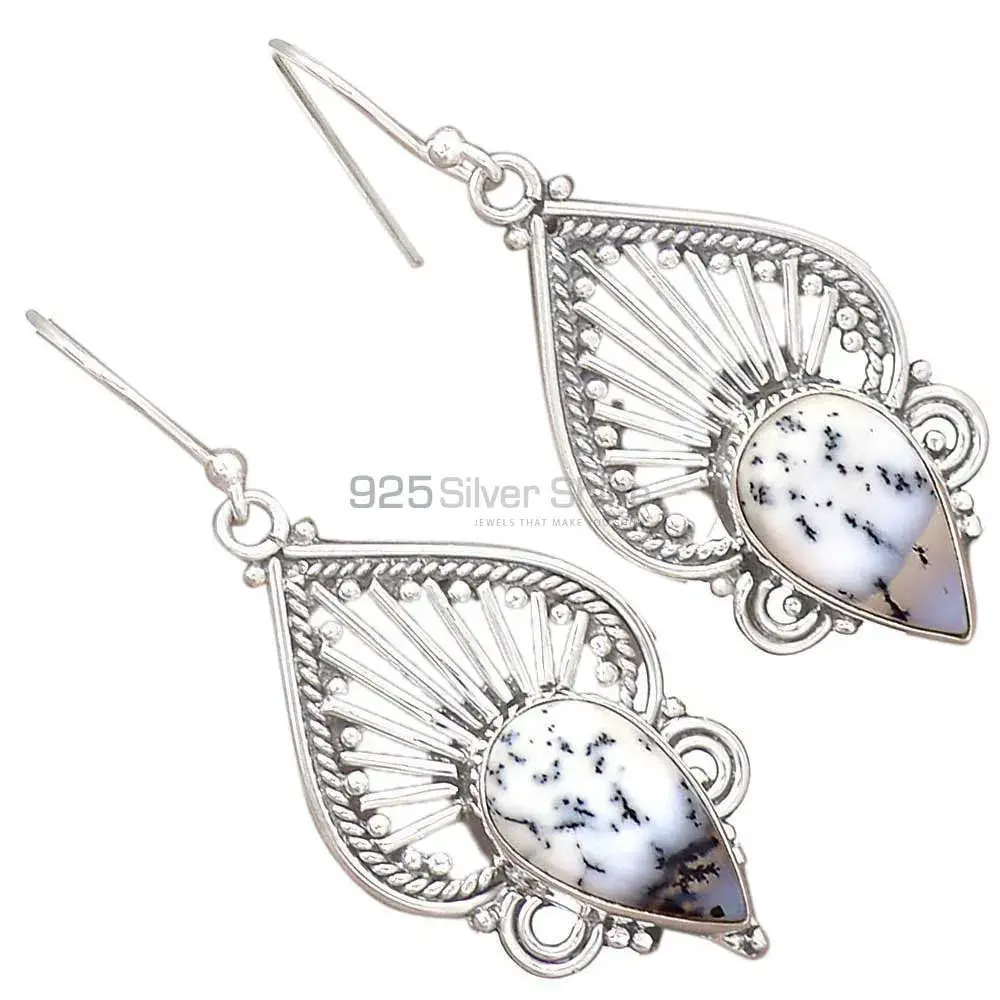 Semi Precious Dendrite Opal Gemstone Earrings In Fine 925 Sterling Silver 925SE2659_0