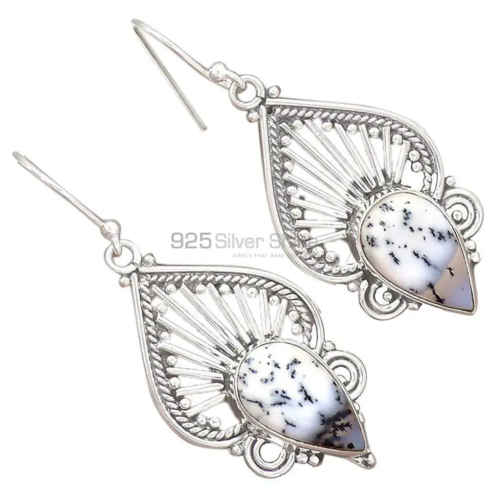 Semi Precious Dendrite Opal Gemstone Earrings In Fine 925 Sterling Silver 925SE2659_1