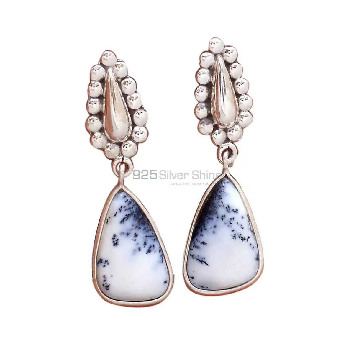 Semi Precious Dendritic Jasper Gemstone Earrings In Solid 925 Silver 925SE2185