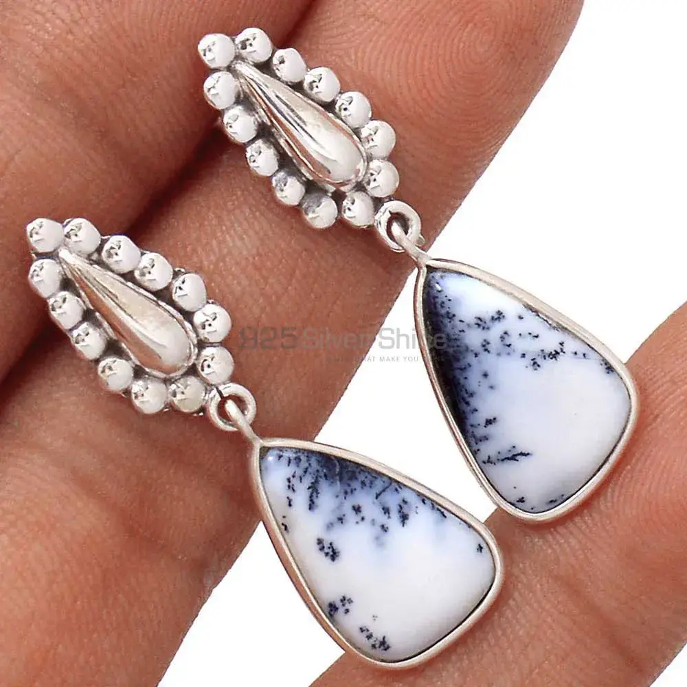 Semi Precious Dendritic Jasper Gemstone Earrings In Solid 925 Silver 925SE2185_1