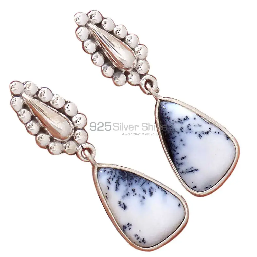 Semi Precious Dendritic Jasper Gemstone Earrings In Solid 925 Silver 925SE2185_1