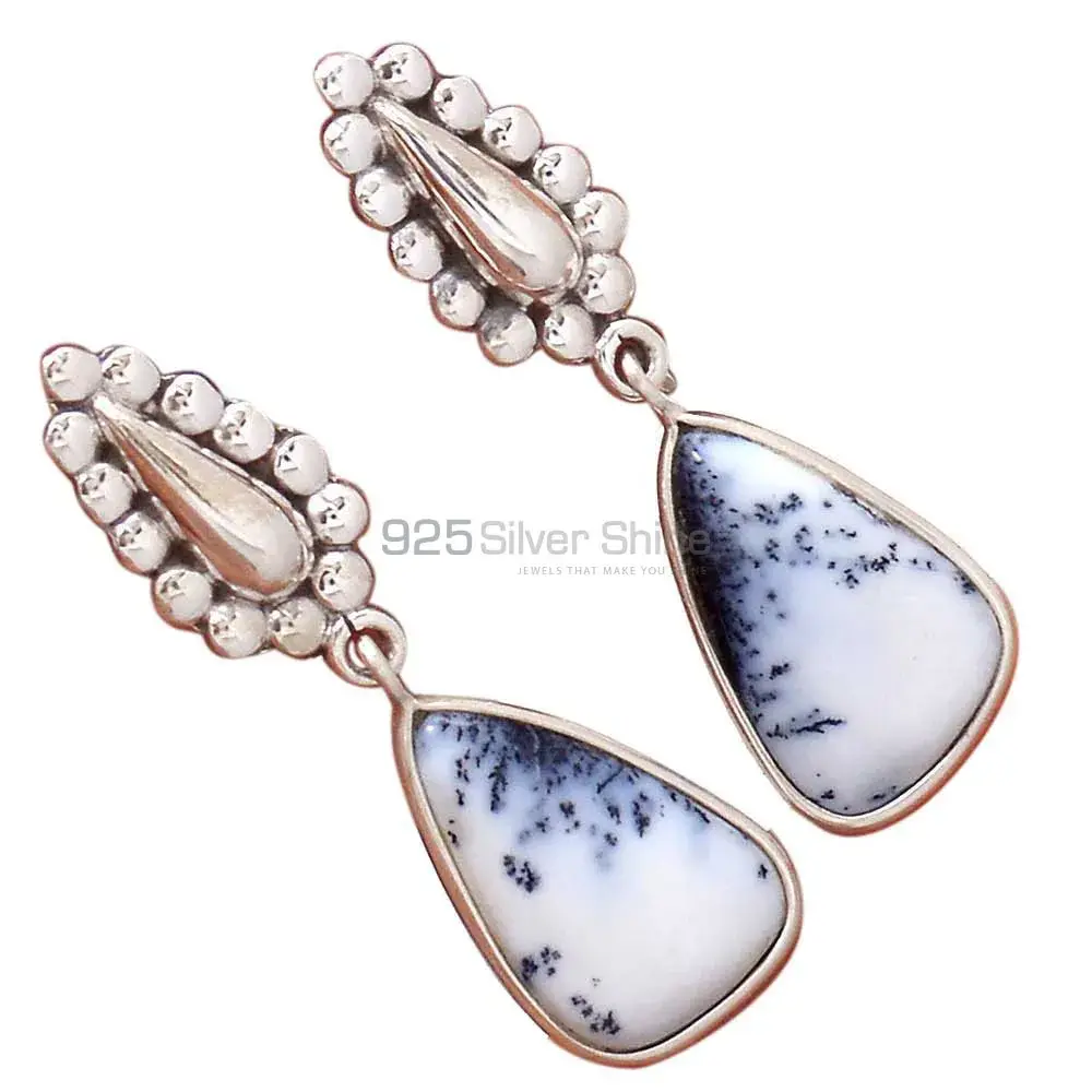Semi Precious Dendritic Jasper Gemstone Earrings In Solid 925 Silver 925SE2185_2