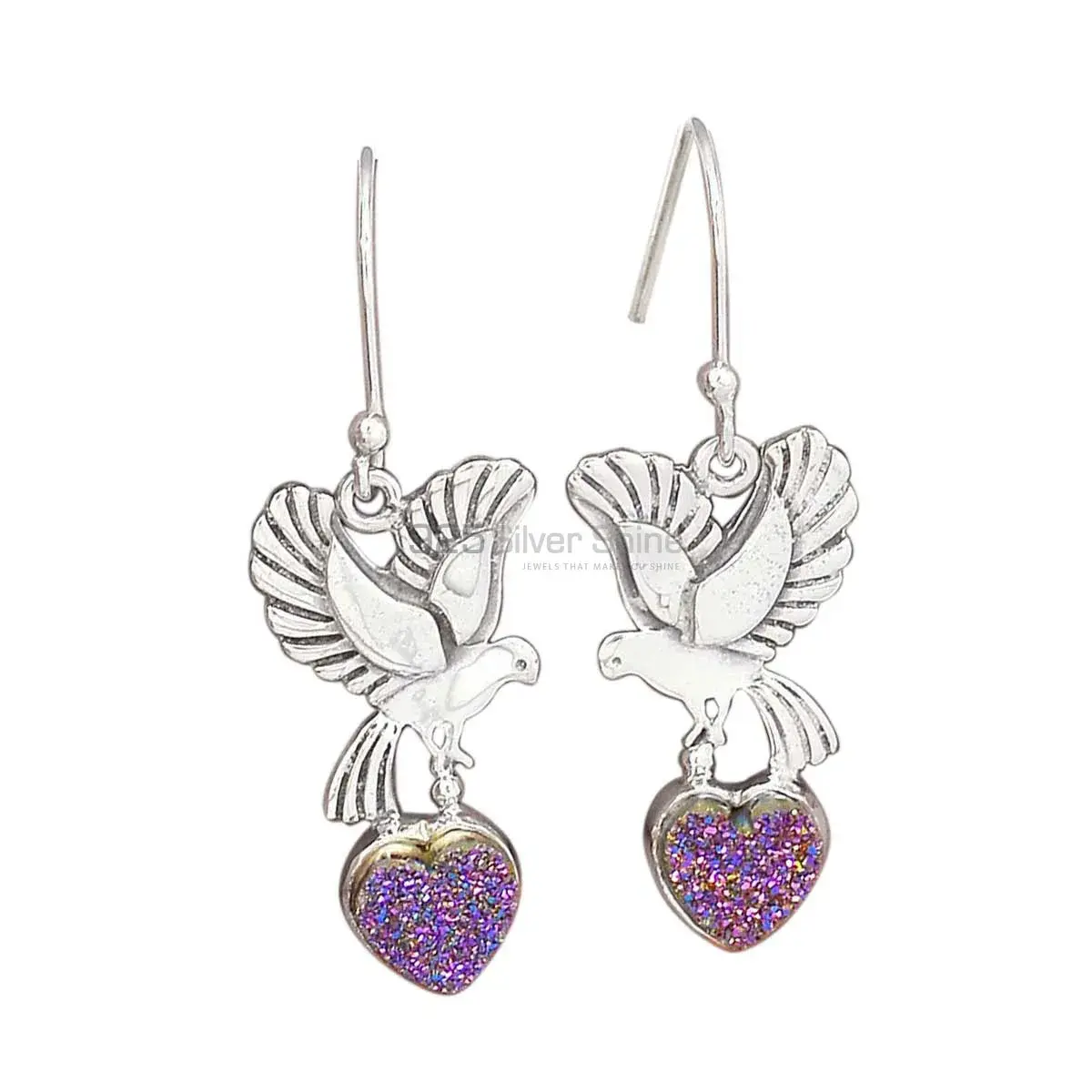Semi Precious Druzy Gemstone Earrings In 925 Sterling Silver Jewelry 925SE2681_0