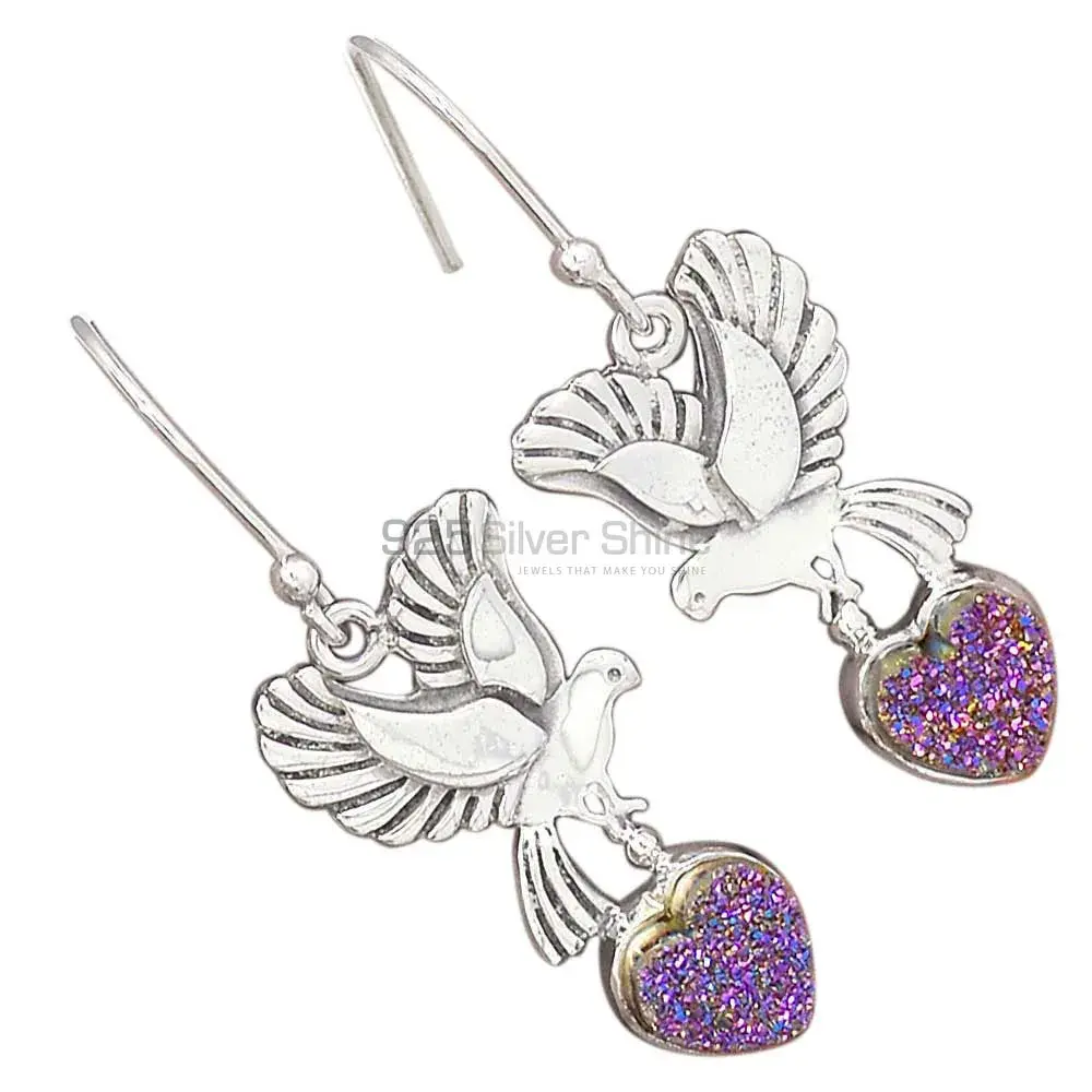Semi Precious Druzy Gemstone Earrings In 925 Sterling Silver Jewelry 925SE2681_1