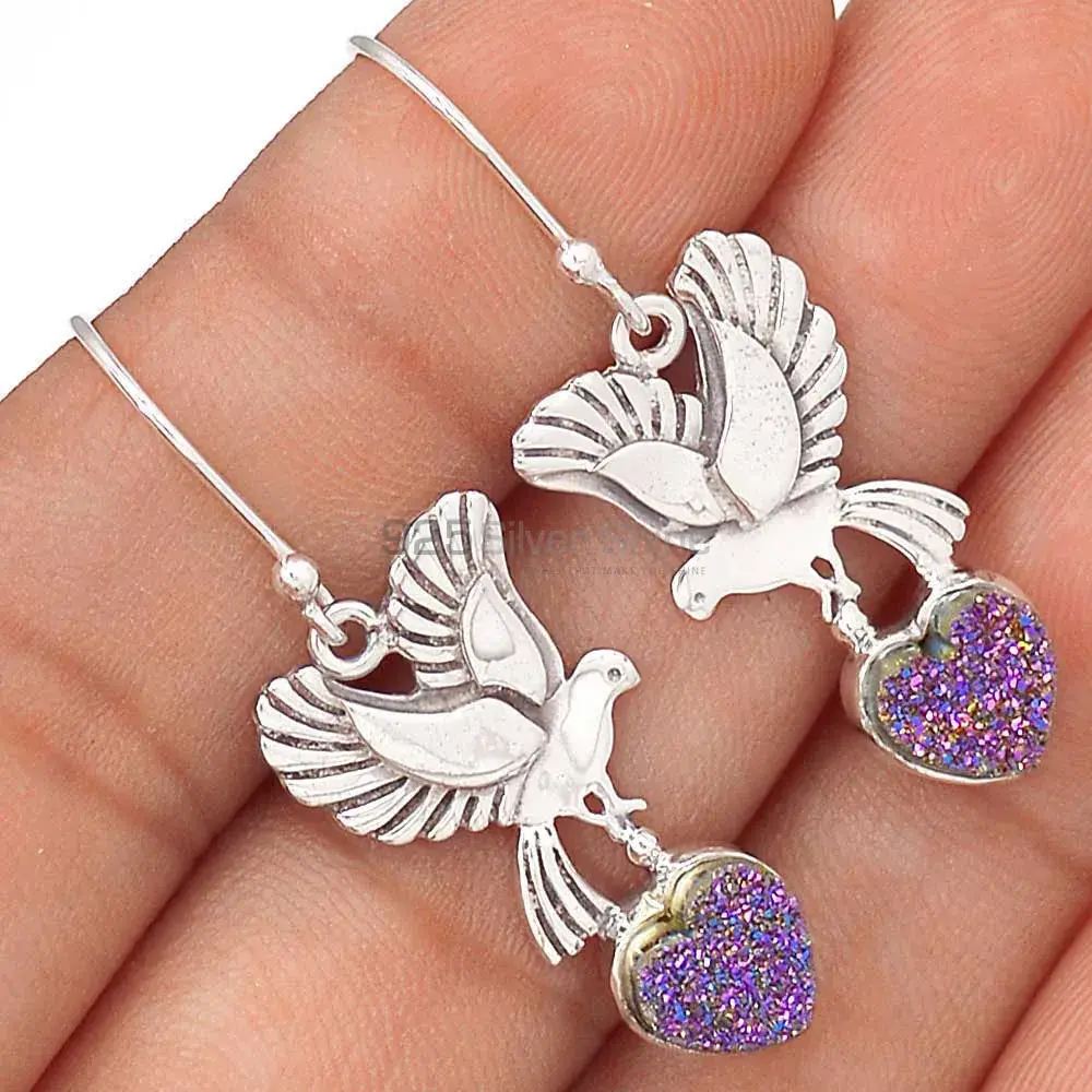 Semi Precious Druzy Gemstone Earrings Exporters In 925 Sterling Silver Jewelry 925SE2681_1