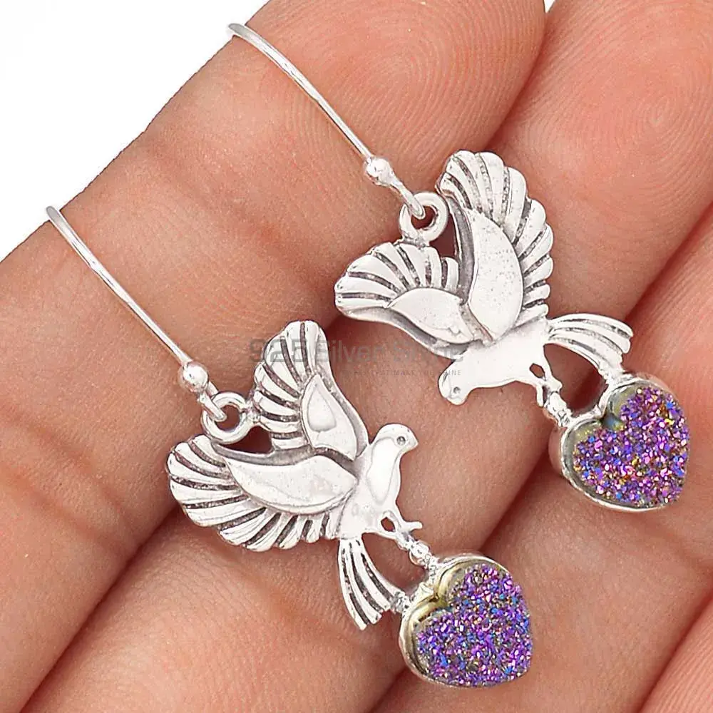 Semi Precious Druzy Gemstone Earrings In 925 Sterling Silver Jewelry 925SE2681_2