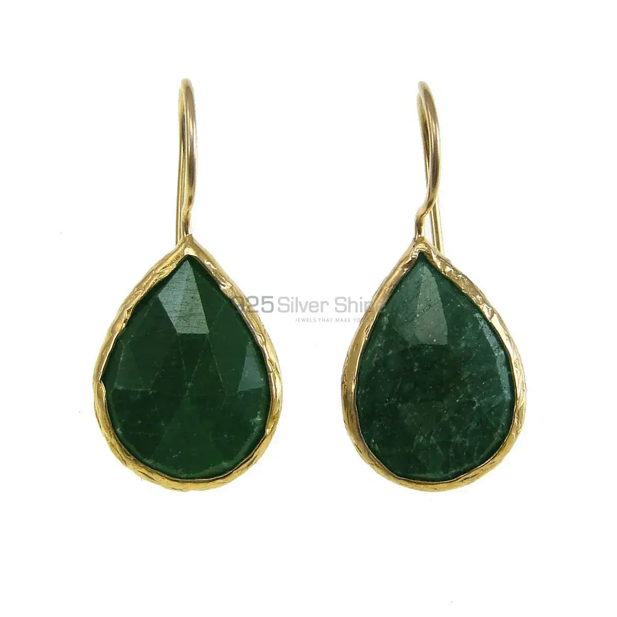 Semi Precious Dyed Emerald Gemstone Earrings In 925 Sterling Silver 925SE1923_0