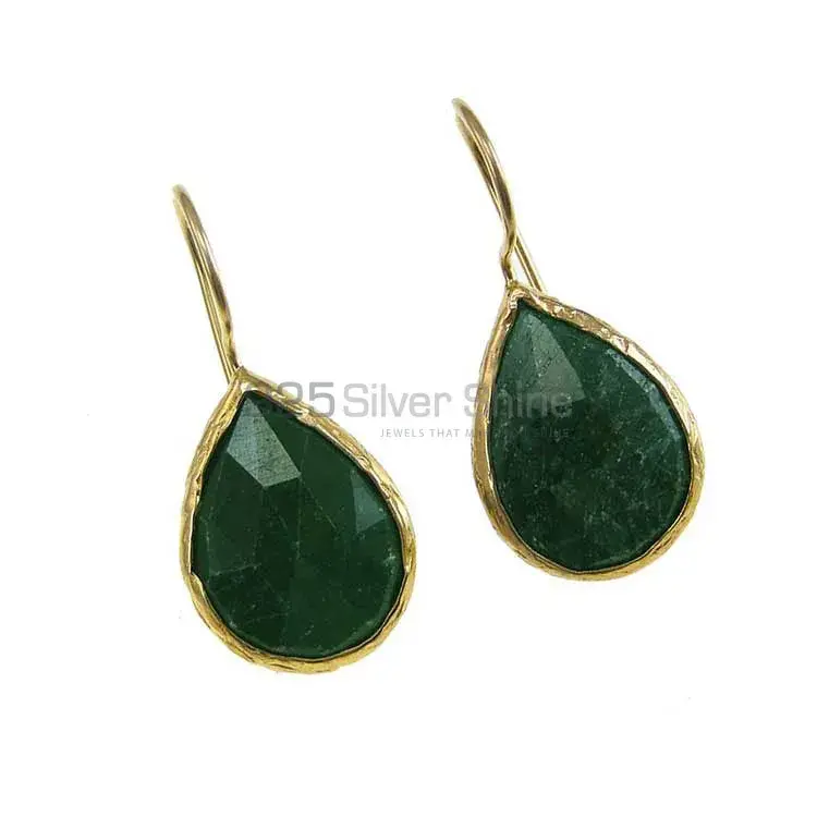 Semi Precious Dyed Emerald Gemstone Earrings In 925 Sterling Silver 925SE1923_1