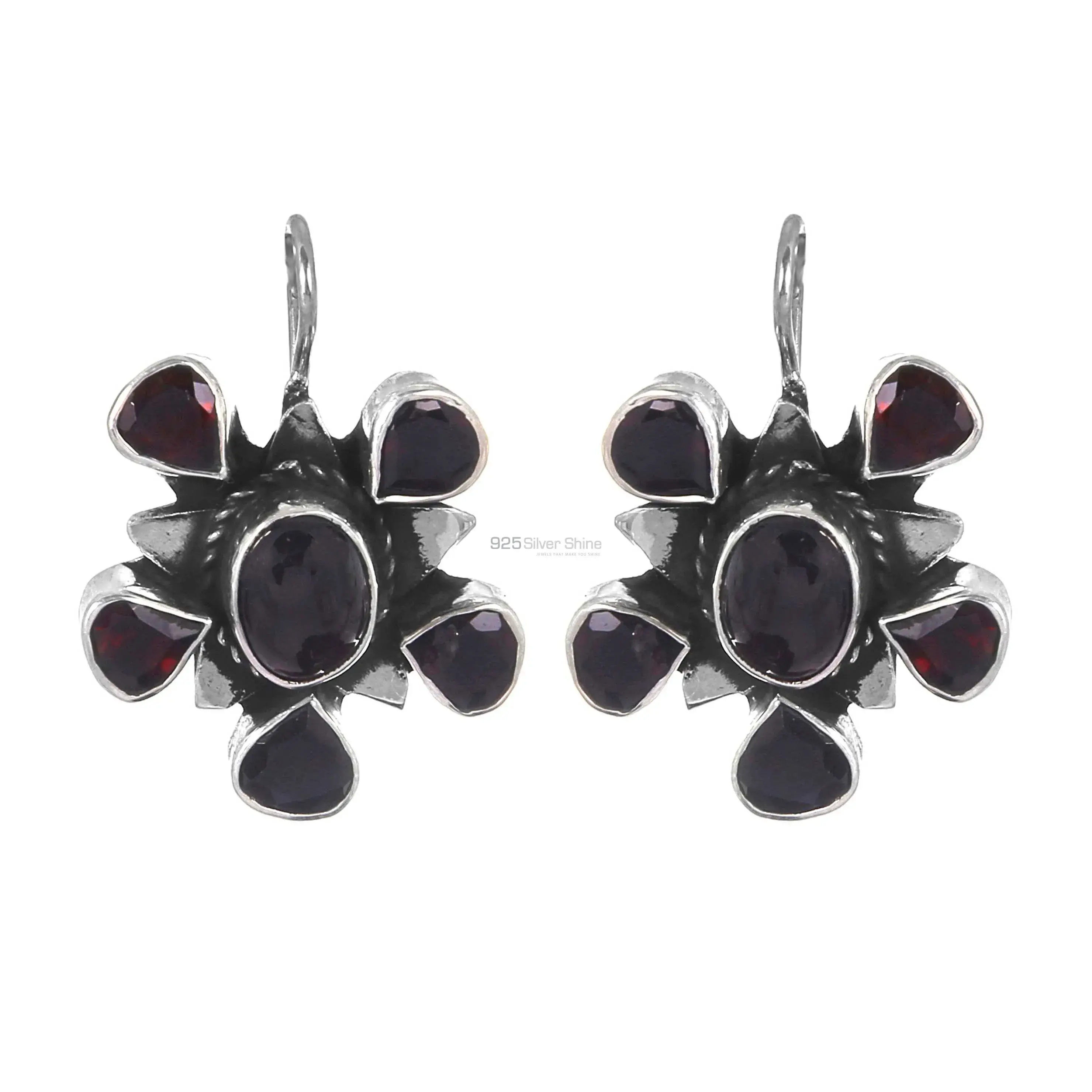 Semi Precious Garnet Cut Stone Earrings In Sterling Silver Jewelry 925SE186