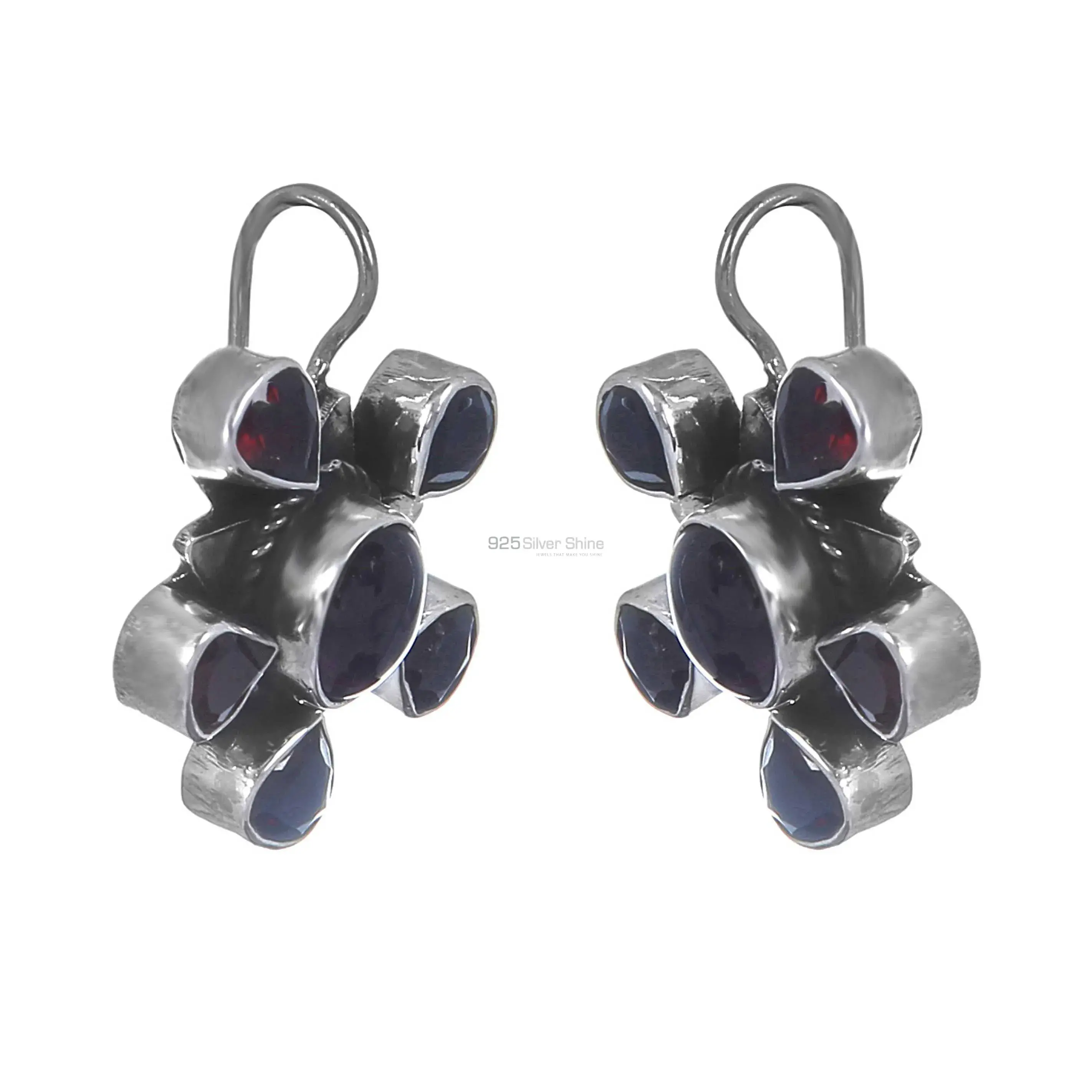 Semi Precious Garnet Cut Stone Earrings In Sterling Silver Jewelry 925SE186_0