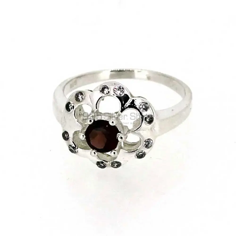 Flower Sterling Silver Garnet Rings Jewelry 925SR041-1