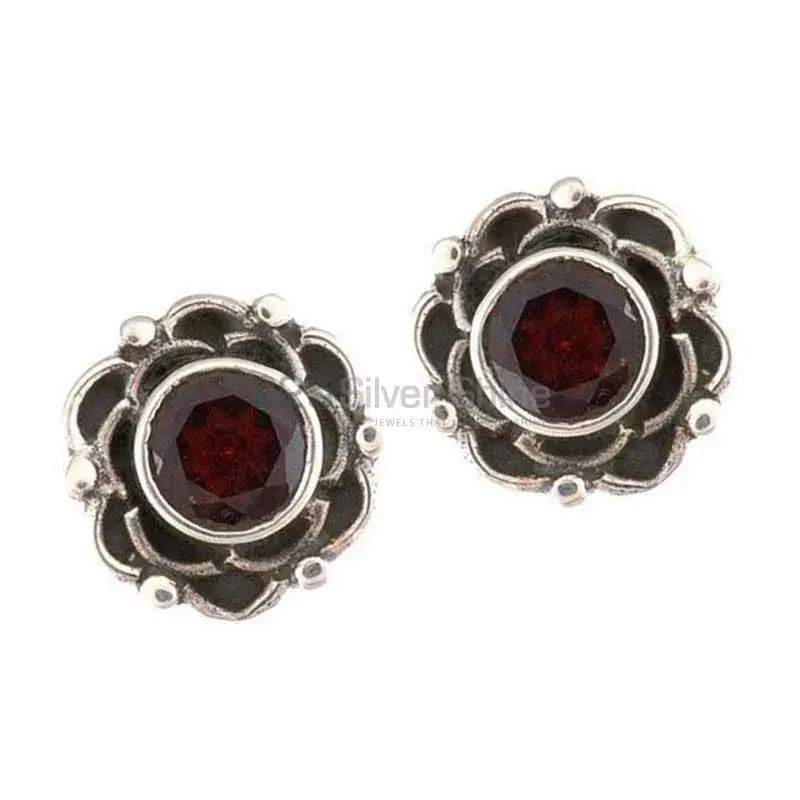 Semi Precious Garnet Gemstone Earrings In 925 Sterling Silver 925SE1169_1