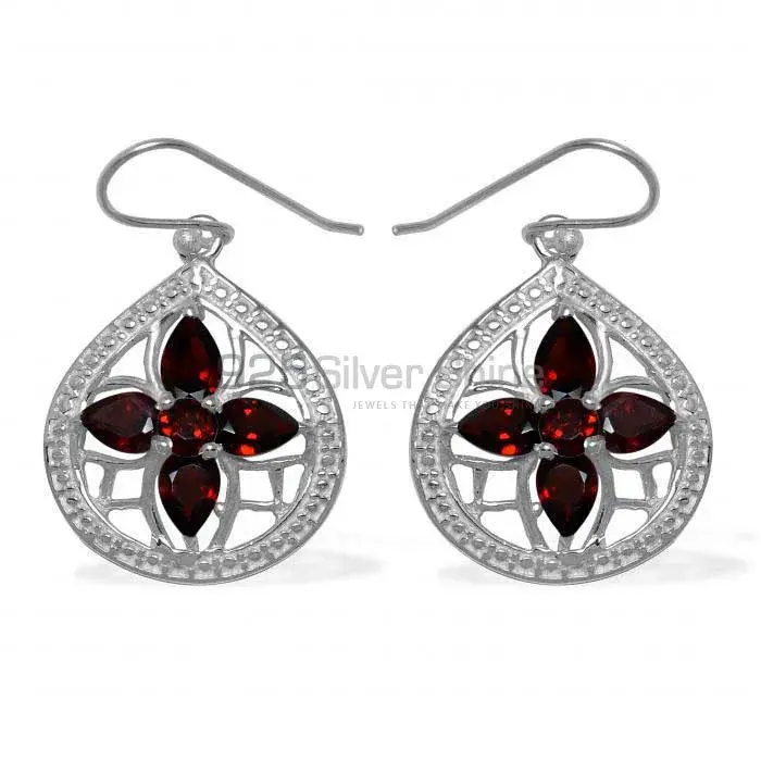 Semi Precious Garnet Gemstone Earrings In Fine 925 Sterling Silver 925SE947_0