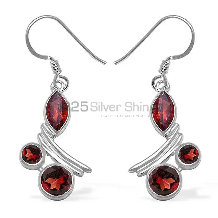 Semi Precious Garnet Gemstone Earrings Suppliers In 925 Sterling Silver Jewelry 925SE1047