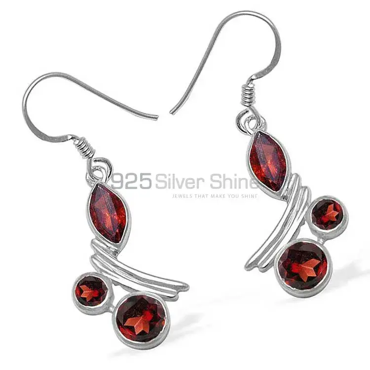 Semi Precious Garnet Gemstone Earrings In 925 Sterling Silver Jewelry 925SE1047_1