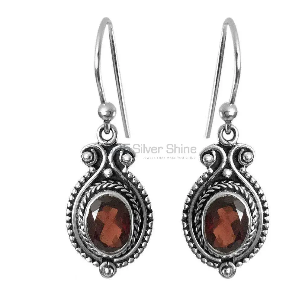 Semi Precious Garnet Gemstone Earrings Wholesaler In 925 Sterling Silver Jewelry 925SE1351