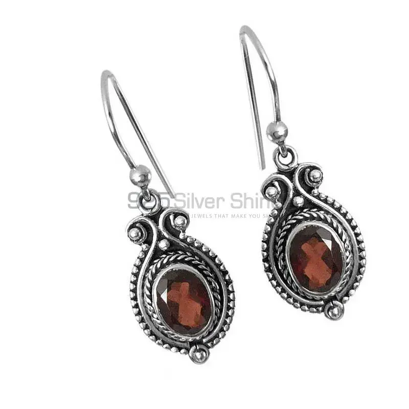 Semi Precious Garnet Gemstone Earrings In 925 Sterling Silver Jewelry 925SE1351_1