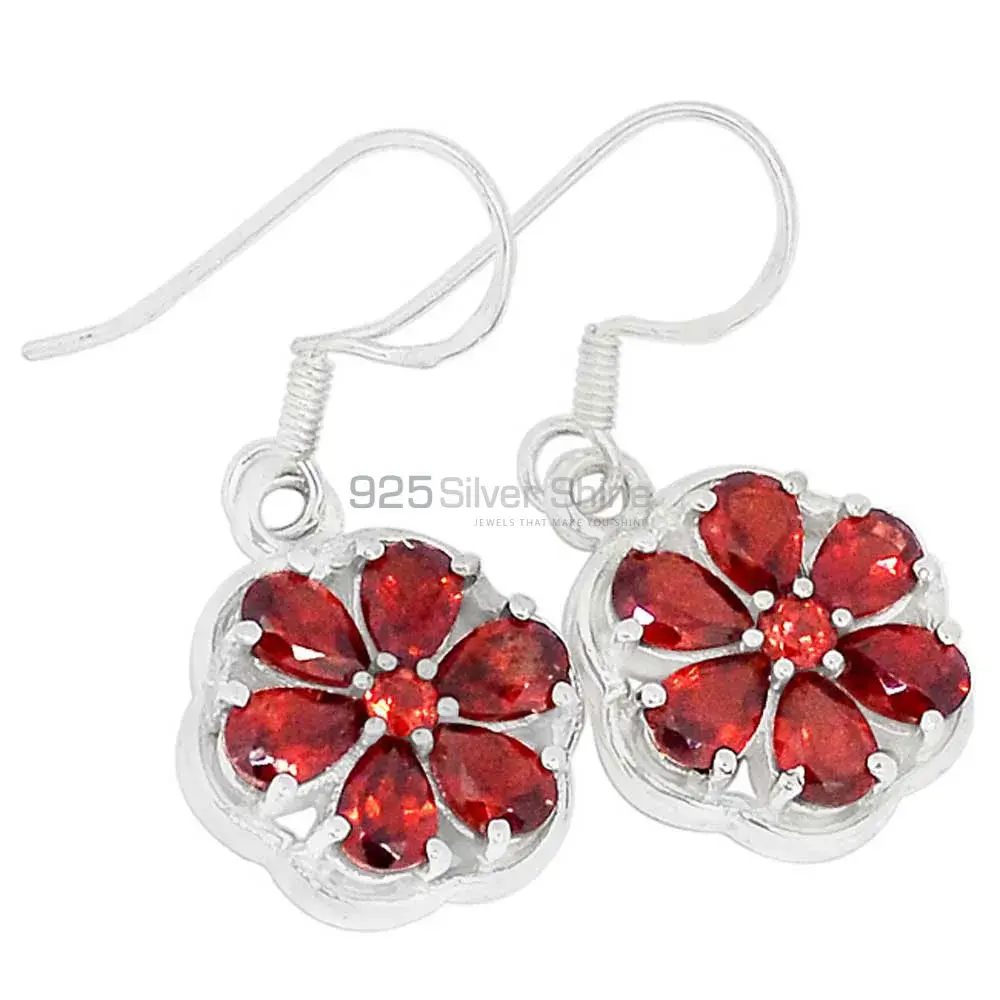 Semi Precious Garnet Gemstone Earrings In 925 Sterling Silver Jewelry 925SE491