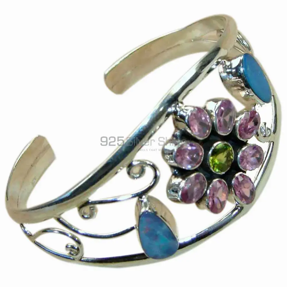 Semi Precious Gemstone Cuff Bangles In 925 Sterling Silver Jewelry 