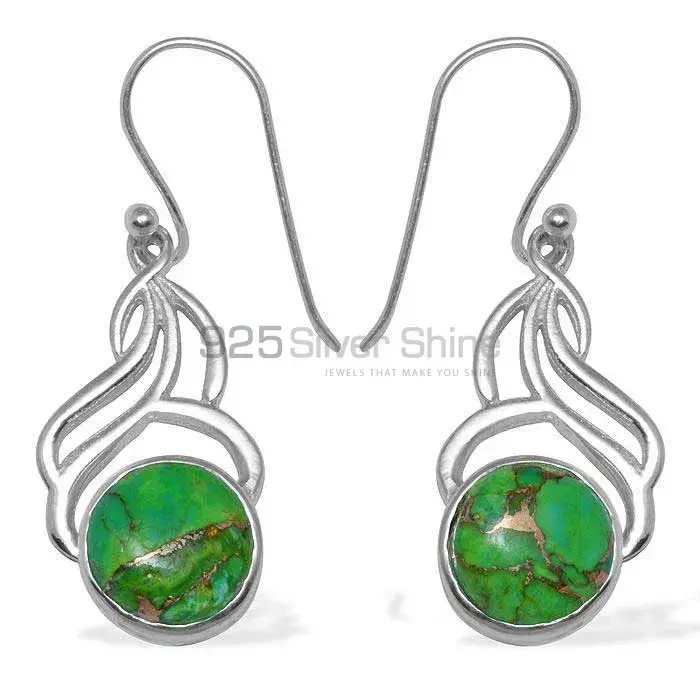 Green Copper Turquoise Gemstone Earrings In 925 Sterling Silver Jewelry 925SE810