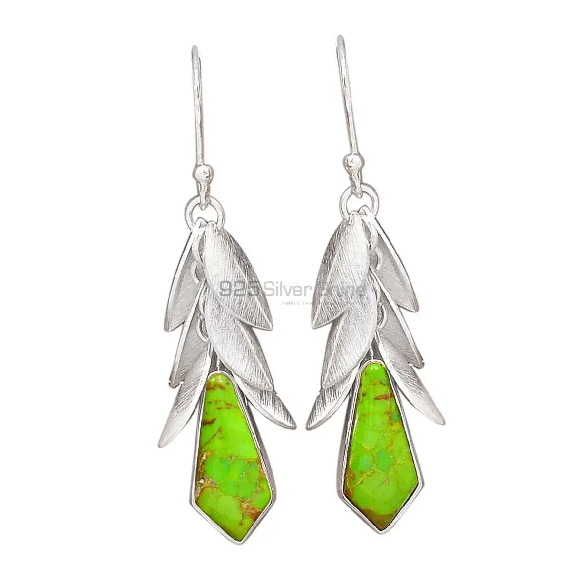 Green Copper Turquoise Gemstone Earrings In 925 Sterling Silver Jewelry 925SE2998_0