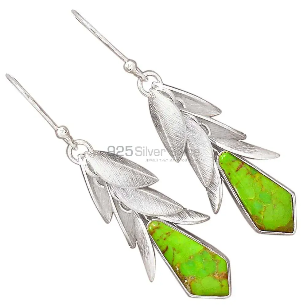 Green Copper Turquoise Gemstone Earrings Wholesaler In 925 Sterling Silver Jewelry 925SE2998_0