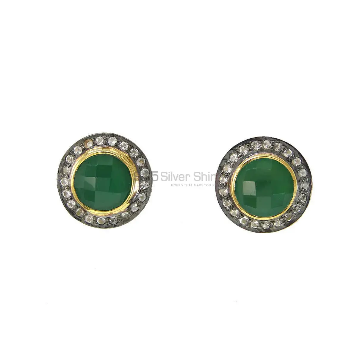 Semi Precious Green Onyx Gemstone Earrings In Solid 925 Silver 925SE2005_0
