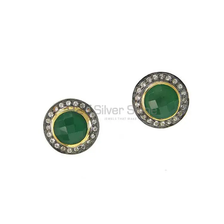 Semi Precious Green Onyx Gemstone Earrings In Solid 925 Silver 925SE2005_0