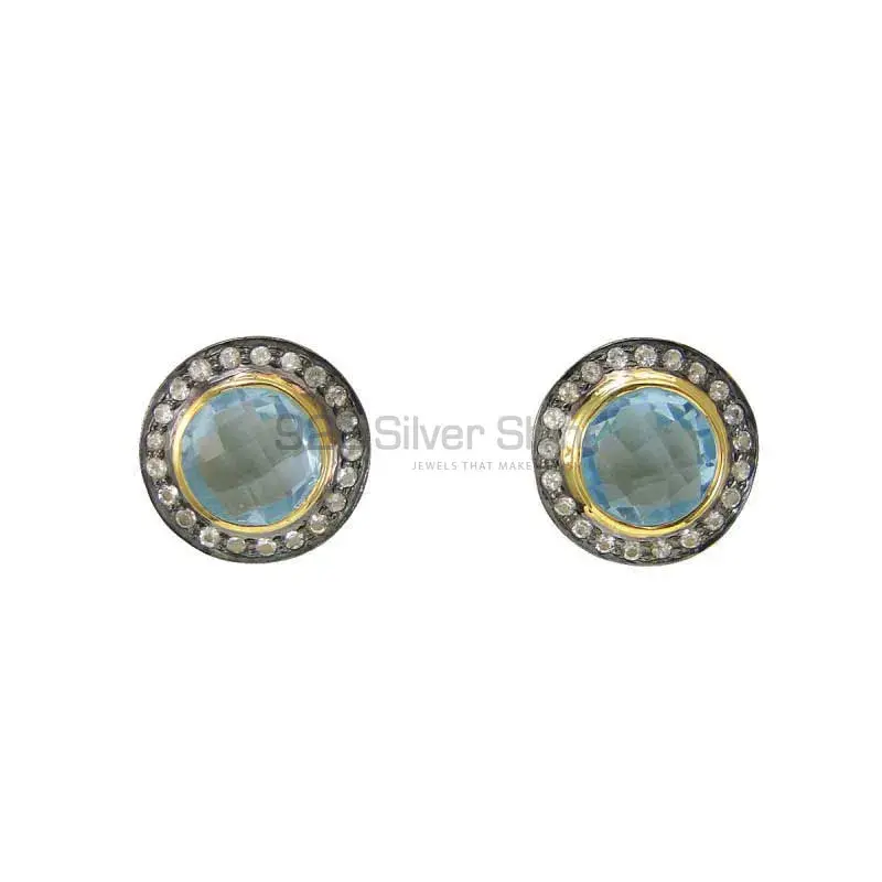 Semi Precious Hydro Blue Topaz Gemstone Earrings In Fine 925 Sterling Silver 925SE2008