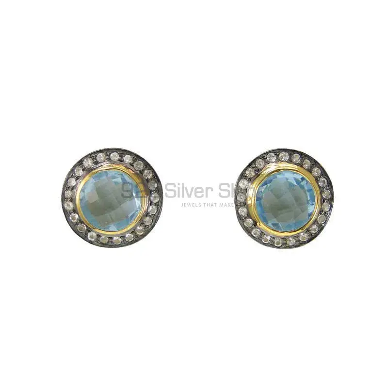 Semi Precious Hydro Blue Topaz Gemstone Earrings In Fine 925 Sterling Silver 925SE2008_0