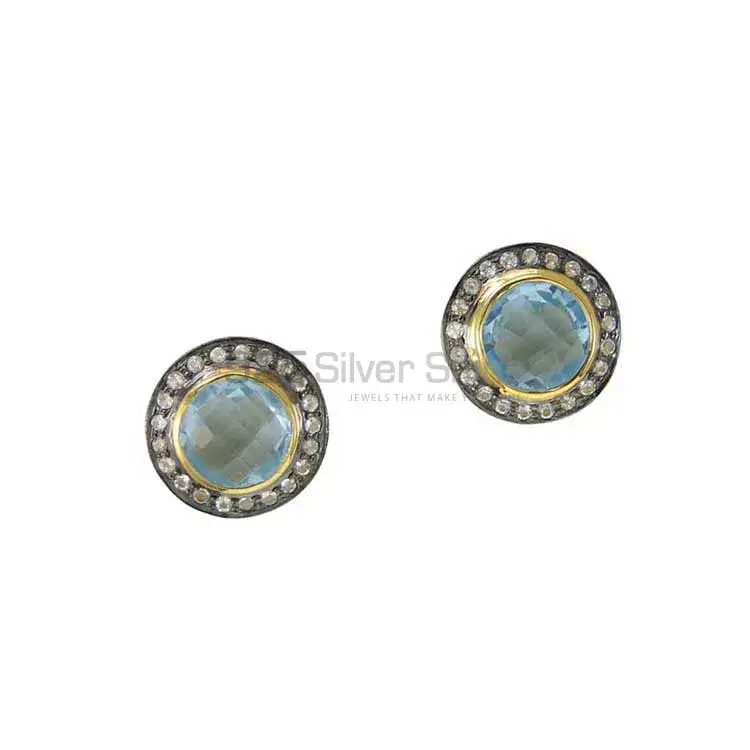 Semi Precious Hydro Blue Topaz Gemstone Earrings In Fine 925 Sterling Silver 925SE2008_1