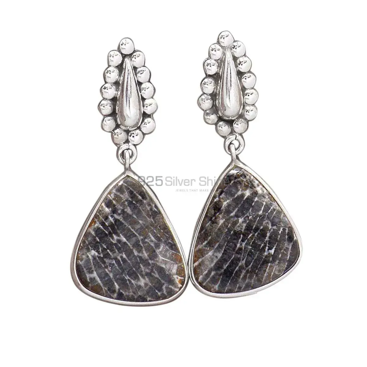 Semi Precious Jasper Gemstone Earrings In Fine 925 Sterling Silver 925SE2188