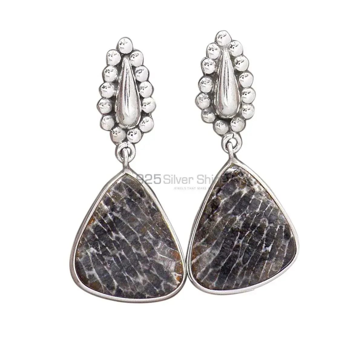 Semi Precious Jasper Gemstone Earrings In Fine 925 Sterling Silver 925SE2188_0