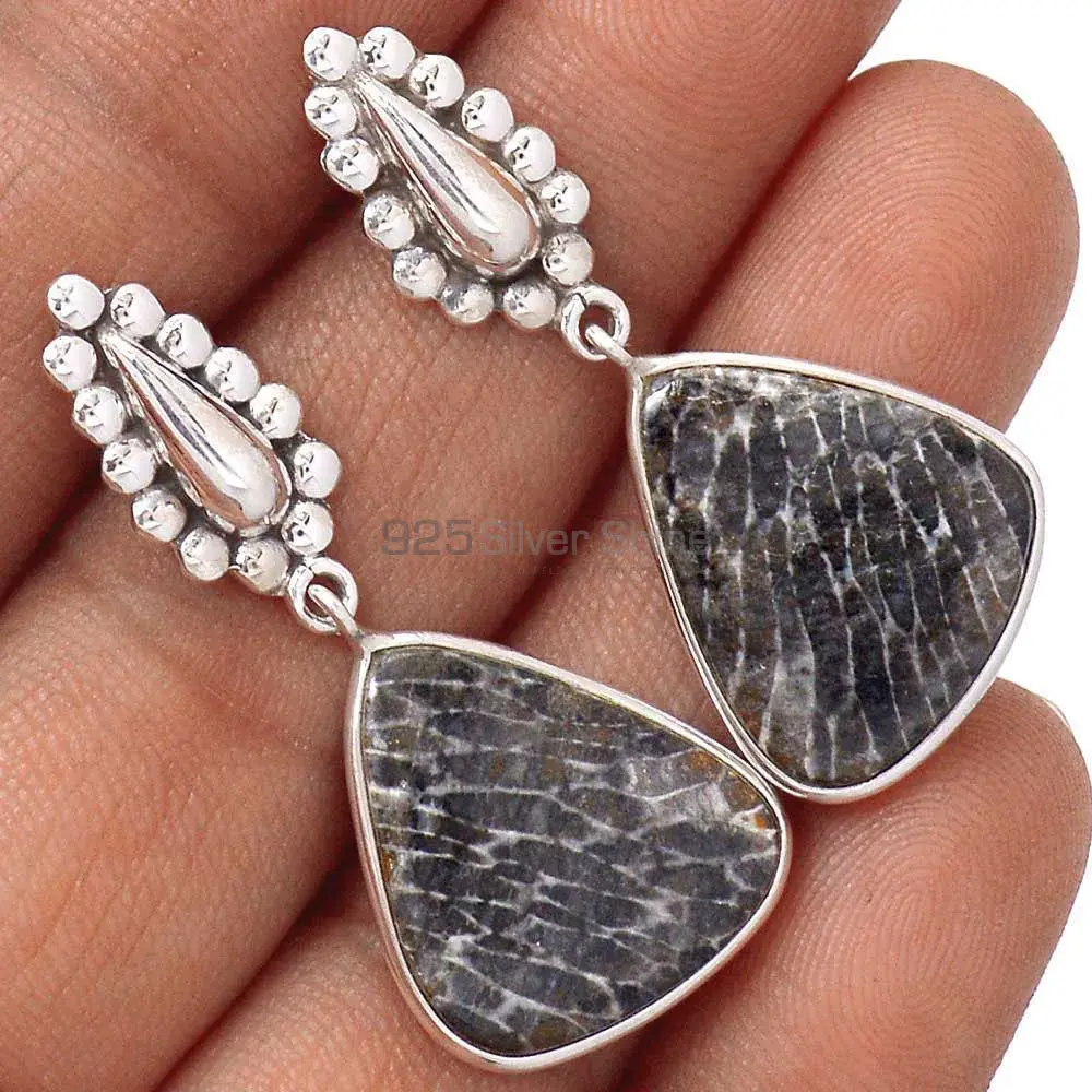 Semi Precious Jasper Gemstone Earrings In Fine 925 Sterling Silver 925SE2188_0