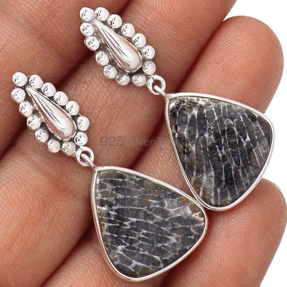 Semi Precious Jasper Gemstone Earrings In Fine 925 Sterling Silver 925SE2188_1